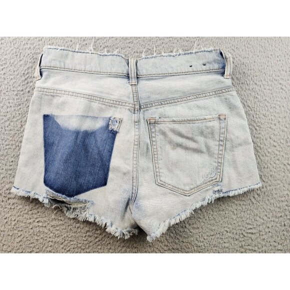 Express Pants - Women's Size 2 Blue Hot Pants Stretch Shorts Raw Hem Button Fly Booty Summer